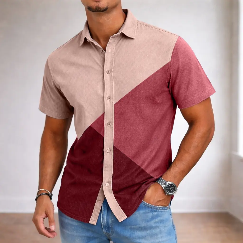 Men's Beige Burgundy Geometric Color Block Button Down Shirt, Casual Tops For Spring Summer Daily Wear & Vacation Occasions
Men's Beige Burgundy Geometric Color Block Button Down Shirt, Casual Tops For Spring Summer Daily Wear & Vacation Occasions