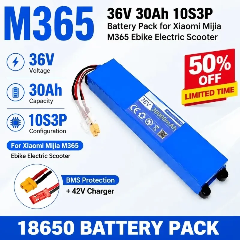 36V 30Ah 10S3P 18650 Battery Pack for Xiaomi Mijia M365 Ebike Electric Scooter Rechargeable Power Battery BMS+42V Charger
36V 30Ah 10S3P 18650 Battery Pack for Xiaomi Mijia M365 Ebike Electric Scooter Rechargeable Power Battery BMS+42V Charger