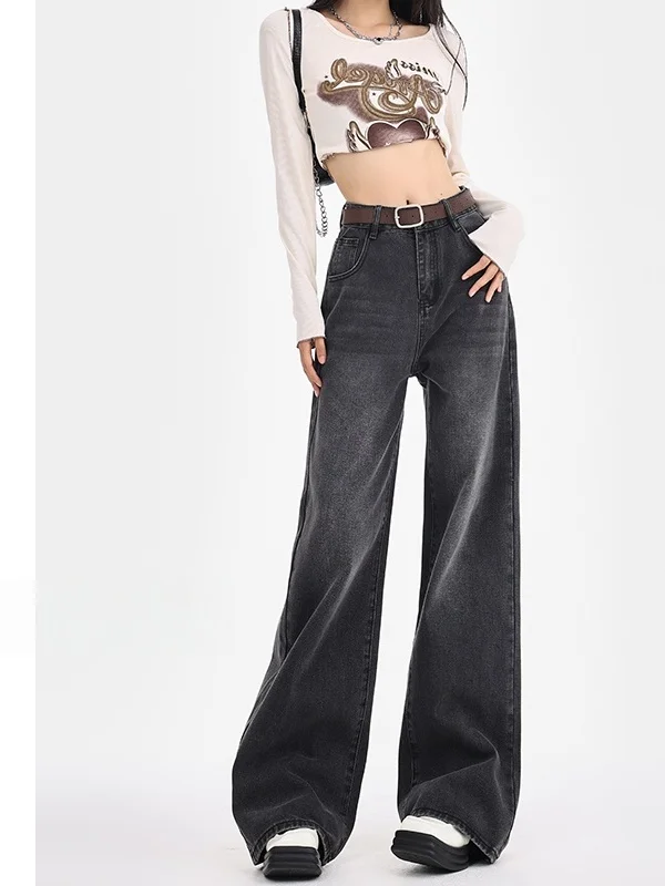 High Waist Straight Leg Jeans Women's Loose Fit Casual Wear Winter Season Black Grey Color Slimming Wide Leg Trousers
High Waist Straight Leg Jeans Women's Loose Fit Casual Wear Winter Season Black Grey Color Slimming Wide Leg Trousers