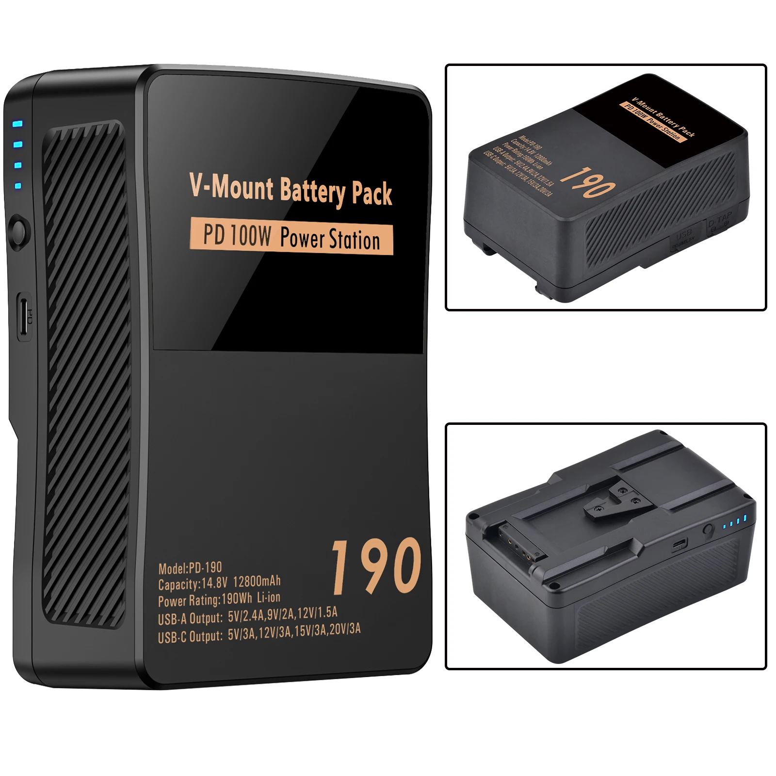 PD-190 100W V-Mount Battery Lens-style V Lock Bateria with PD 100W USB-C Cable for Camcorder Camera Video Monitor Blackmagic
PD-190 100W V-Mount Battery Lens-style V Lock Bateria with PD 100W USB-C Cable for Camcorder Camera Video Monitor Blackmagic