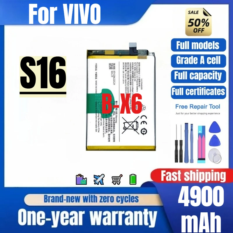 B-X6 for VIVO S16 Mobile Phone Battery 0 Cycle High Quality High Capacity Battery Replacement Bateria Grade A Cell with Tools
B-X6 for VIVO S16 Mobile Phone Battery 0 Cycle High Quality High Capacity Battery Replacement Bateria Grade A Cell with Tools