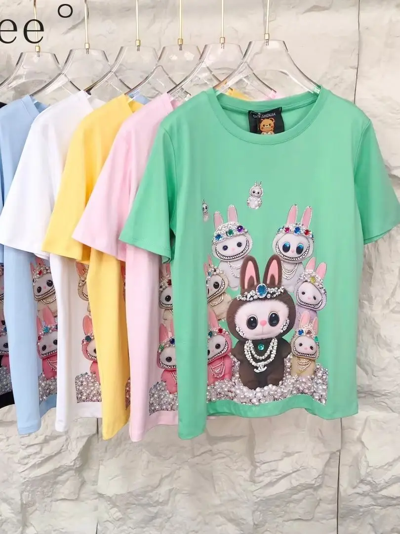 Korea All-match Trendy Printing Women T-shirt Pearl Beading O-neck Pullover Top Spring Summer Casual Short Sleeve Cotton Tees
Korea All-match Trendy Printing Women T-shirt Pearl Beading O-neck Pullover Top Spring Summer Casual Short Sleeve Cotton Tees