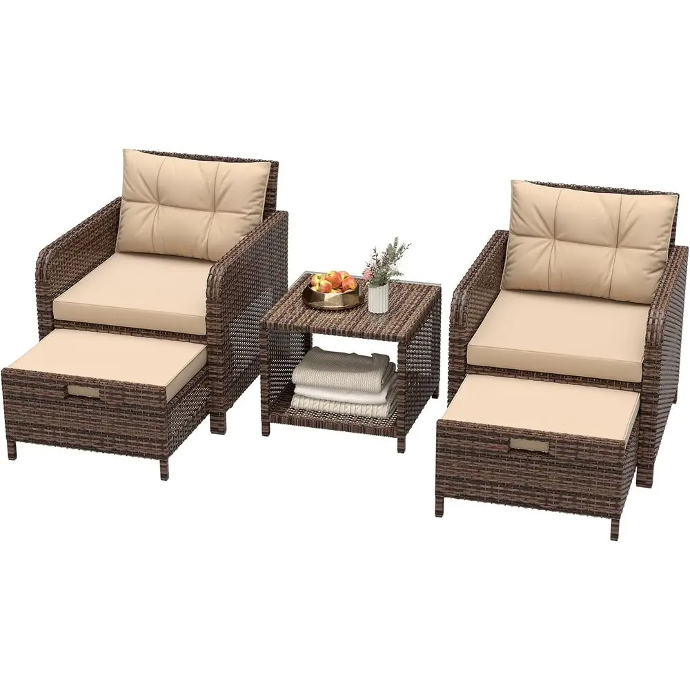 5-Piece Wicker Patio Furniture Set with Rattan Lounge Chairs, Tempered Glass Coffee Table, Ottomans, and Seat Cushions for Outdo
5-Piece Wicker Patio Furniture Set with Rattan Lounge Chairs, Tempered Glass Coffee Table, Ottomans, and Seat Cushions for Outdo