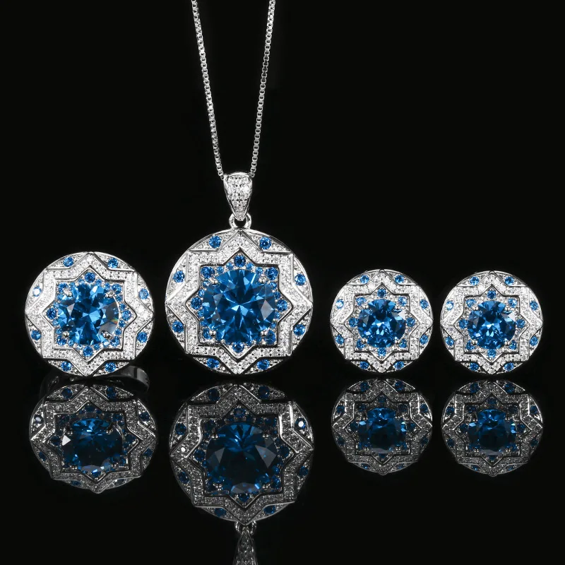 Jewelry set with gold-plated blue spinel, round shape, elegant and light luxury style for women, 10-8mm
Jewelry set with gold-plated blue spinel, round shape, elegant and light luxury style for women, 10-8mm