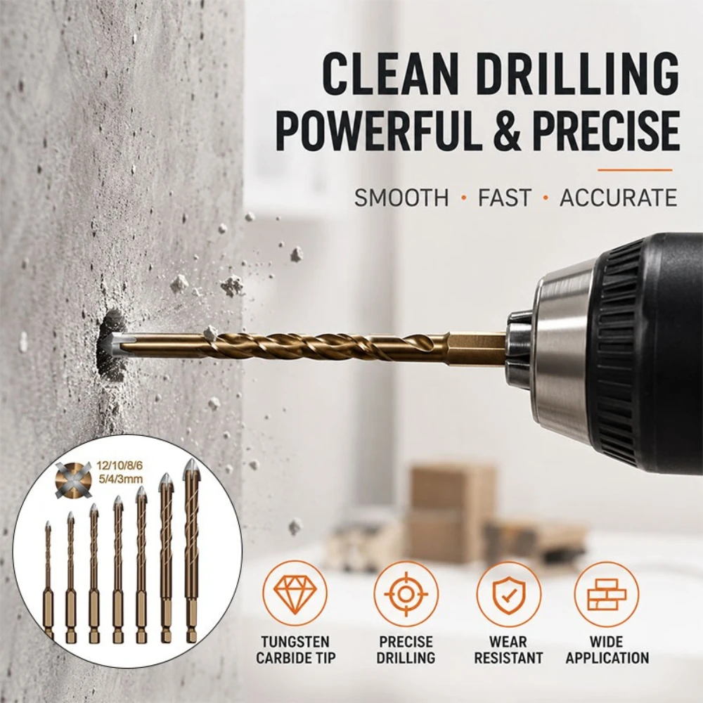 Tungsten-Carbide Tip Drill Bit Set Hex Shank Hard Metal Hole Cutter For Concrete Brick Glass Ceramic Tile 3-12mm
Tungsten-Carbide Tip Drill Bit Set Hex Shank Hard Metal Hole Cutter For Concrete Brick Glass Ceramic Tile 3-12mm
