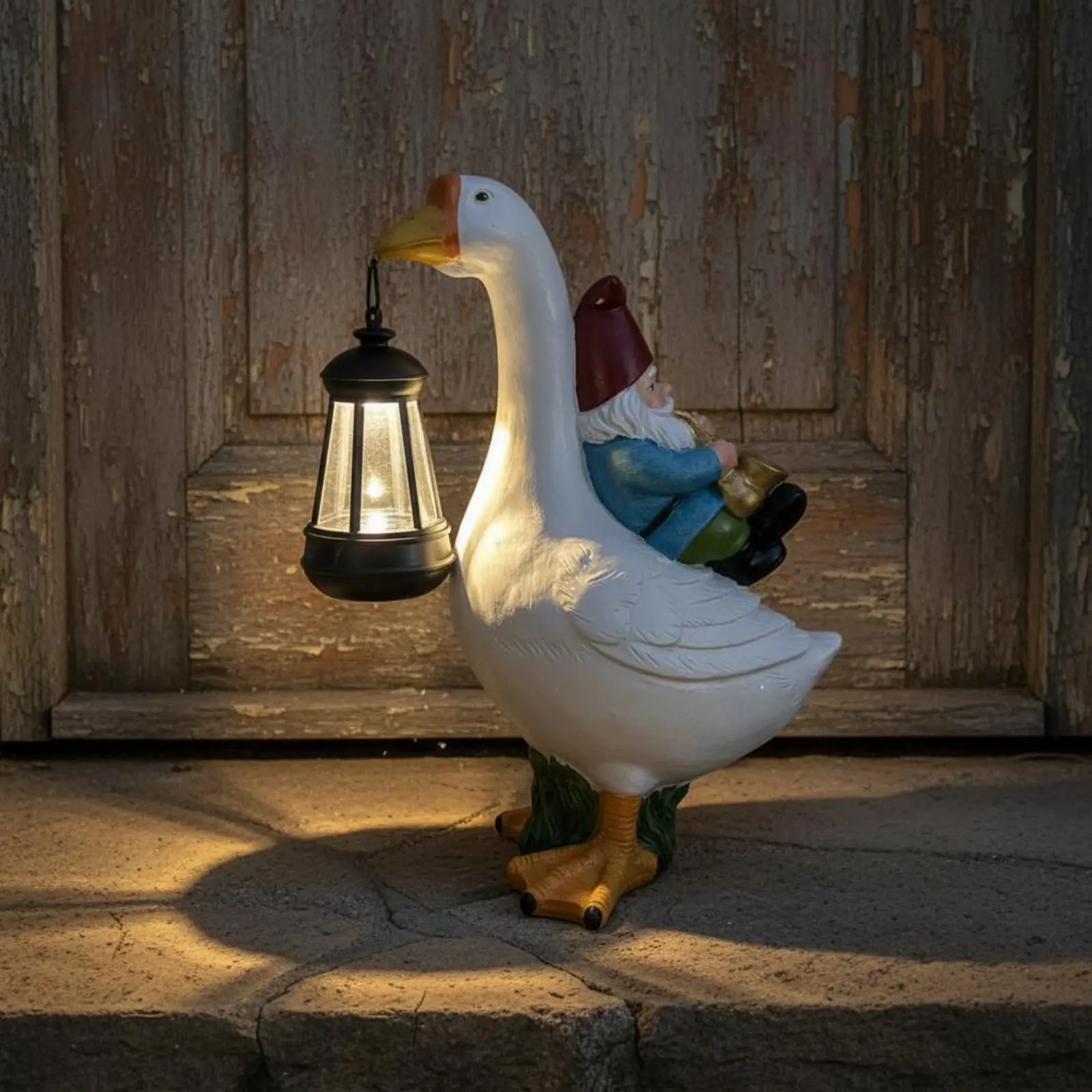 Gnome Riding Goose Statue Weather Resistant Goose Solar Lamp Outdoor Lighting Resin Craft for Yard
Gnome Riding Goose Statue Weather Resistant Goose Solar Lamp Outdoor Lighting Resin Craft for Yard