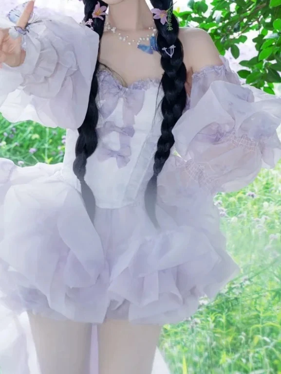 Elastic Waist Short Puff Skirt Sweet and Cute Girl Suit Summer Purple Outfits Princess Style Bow Trailing Slimming Tube Top
Elastic Waist Short Puff Skirt Sweet and Cute Girl Suit Summer Purple Outfits Princess Style Bow Trailing Slimming Tube Top