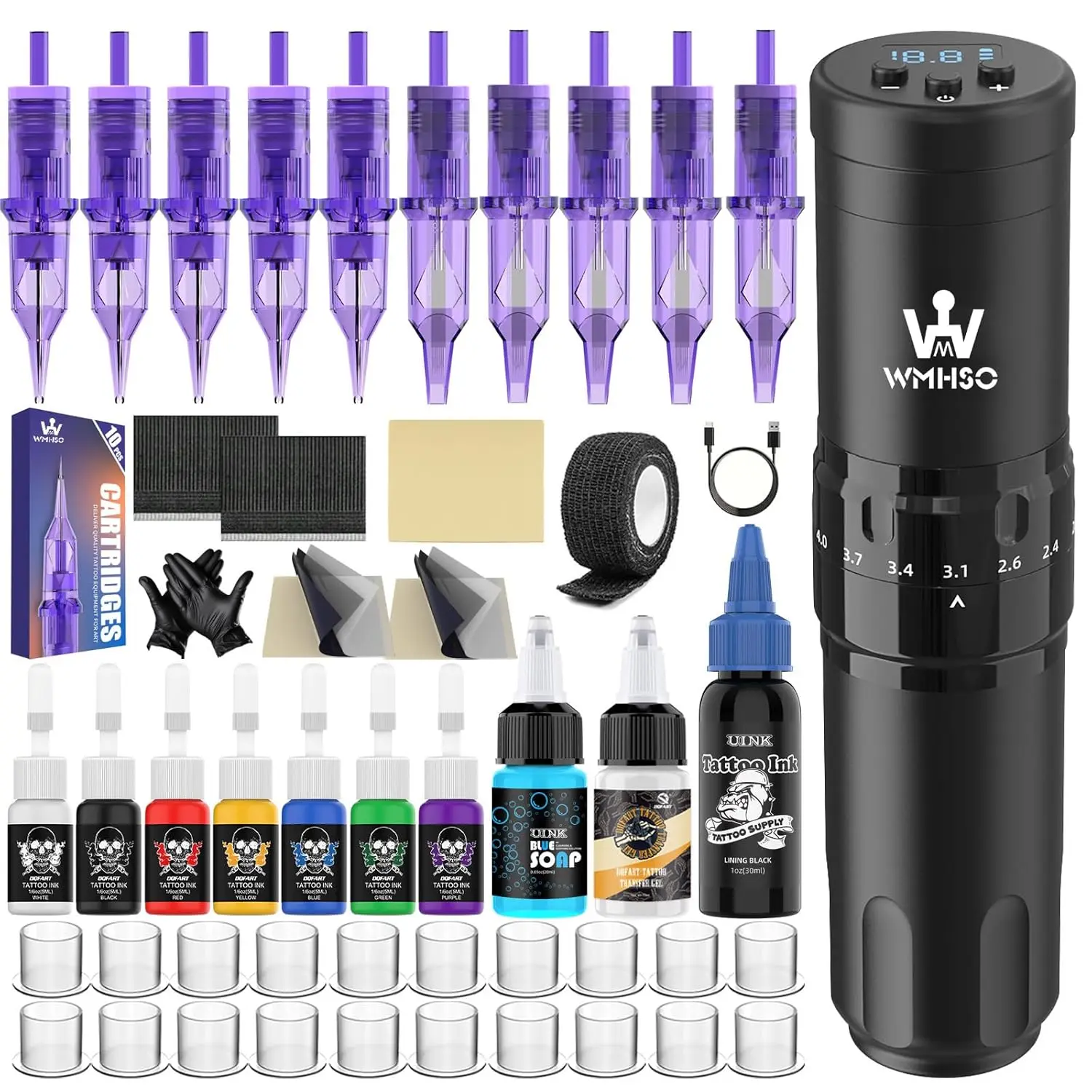 Complete Wireless Tattoo Kit for Beginners - 1500mAh Battery, Practice Skin, Cartridges & Inks
Complete Wireless Tattoo Kit for Beginners - 1500mAh Battery, Practice Skin, Cartridges & Inks