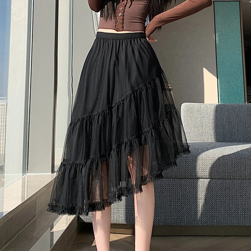 High Waist A Line Tulle Skirt Summer Streetwear Women Y2k Clothes Irregular Elastic Waist Womens Fashion Mid Length Black Skirts
High Waist A Line Tulle Skirt Summer Streetwear Women Y2k Clothes Irregular Elastic Waist Womens Fashion Mid Length Black Skirts