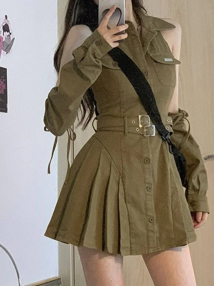 Vintage Korean Cargo Pleated Mini Dress Women Harajuku Streetwear Kpop Fashion Short Dresses with Belt 2024 Summer
Vintage Korean Cargo Pleated Mini Dress Women Harajuku Streetwear Kpop Fashion Short Dresses with Belt 2024 Summer