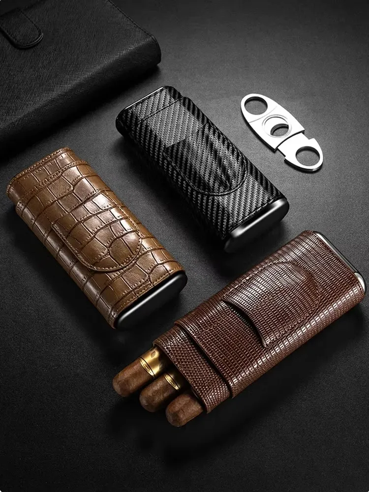 3 Piece-Pack Cigar Case Luxury Portable Leather Holder with Stainless Steel Sharp Cigar Cutter Smoking Accessories Ch-24Fa
3 Piece-Pack Cigar Case Luxury Portable Leather Holder with Stainless Steel Sharp Cigar Cutter Smoking Accessories Ch-24Fa