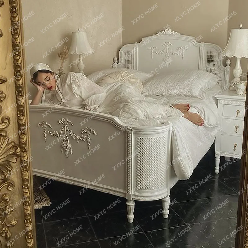 Lsolid wood rattan cream white master bedroom double bed luxury court princess bed
Lsolid wood rattan cream white master bedroom double bed luxury court princess bed