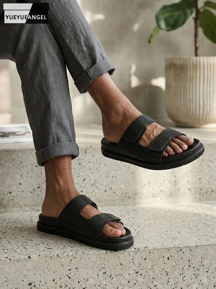 Male Casual Summer Breathable Hook Loop Black Genuine leather Slippers Thick Soles Versatile Casual Shoes Open Toe Men Slippers
Male Casual Summer Breathable Hook Loop Black Genuine leather Slippers Thick Soles Versatile Casual Shoes Open Toe Men Slippers