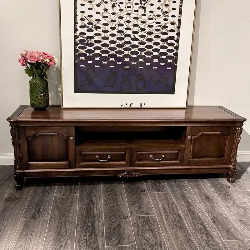 C American-Style Black Walnut Wooden TV Cabinet Solid Wood Video Cabinet Tea Table Combination Country Living Room 
C American-Style Black Walnut Wooden TV Cabinet Solid Wood Video Cabinet Tea Table Combination Country Living Room