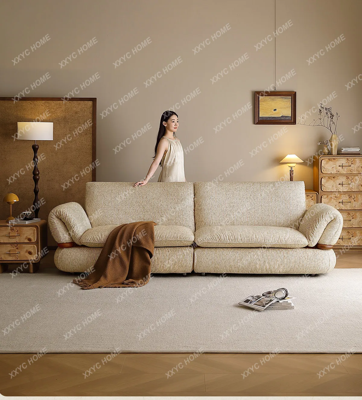 Living room new medieval fabric small apartment straight solid wood light luxury high-end sofa
Living room new medieval fabric small apartment straight solid wood light luxury high-end sofa