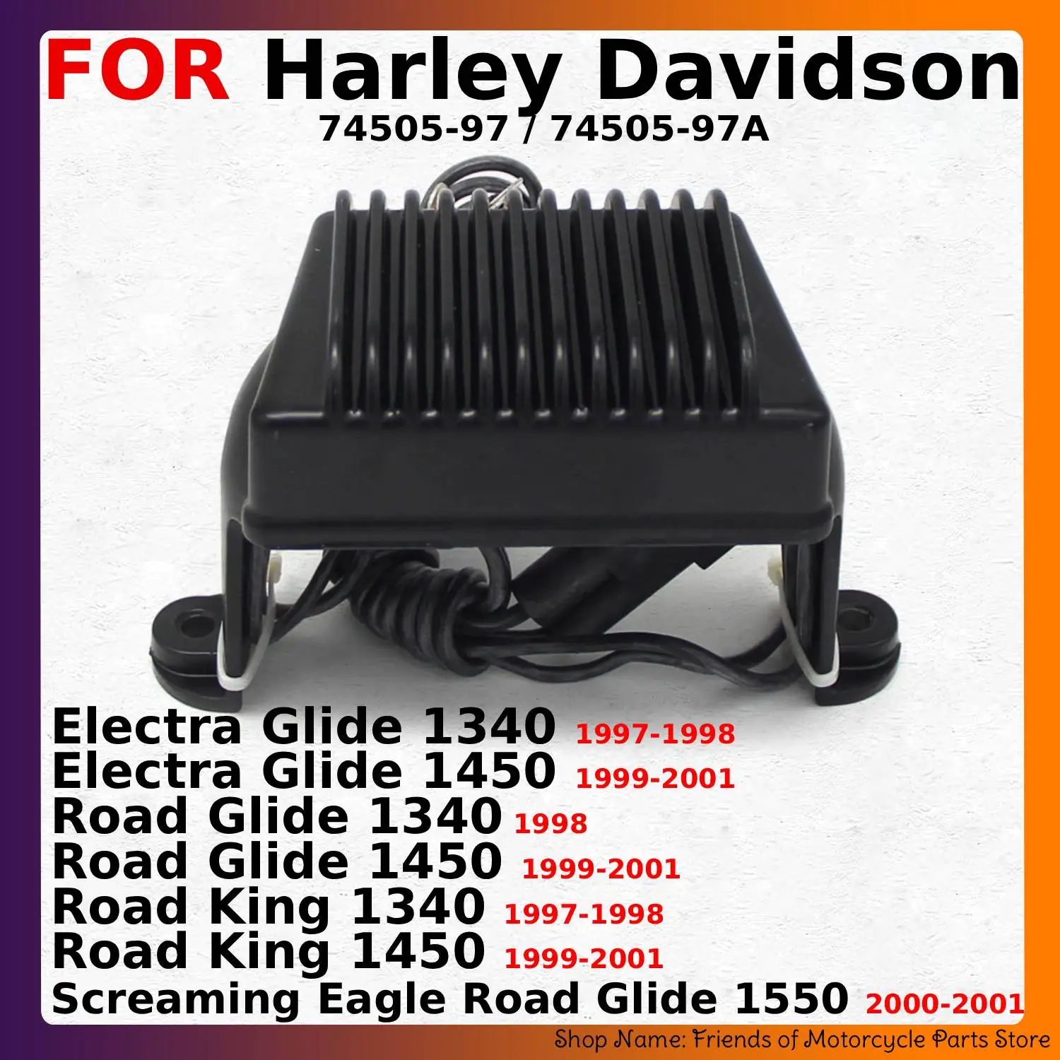 Voltage Regulator Rectifier For Harley Davidson Screaming Eagle Electra Road King Glide 1340 1450 1550 OEM:74505-97 74505-97A
Voltage Regulator Rectifier For Harley Davidson Screaming Eagle Electra Road King Glide 1340 1450 1550 OEM:74505-97 74505-97A