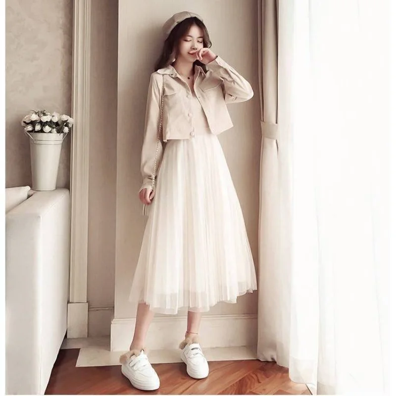 High Quality Korean Fashion Dresses Suits Two Piece Set Women Short Jacket Coat+Mesh Patchwork Dress Sets Women's Clothing Q24
High Quality Korean Fashion Dresses Suits Two Piece Set Women Short Jacket Coat+Mesh Patchwork Dress Sets Women's Clothing Q24