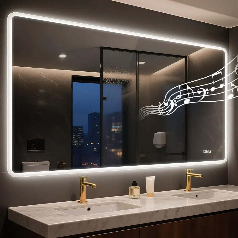 59x36 Inch LED Mirror with Bluetooth Speaker, 3-Color Lighting, Touch Control, Wall-Mounted Vanity Mirror, Vertical or Horizonta
59x36 Inch LED Mirror with Bluetooth Speaker, 3-Color Lighting, Touch Control, Wall-Mounted Vanity Mirror, Vertical or Horizonta