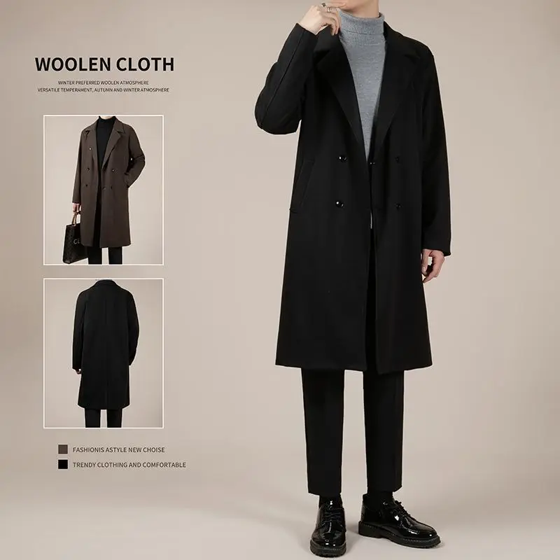 Autumn Winter Men's Mid-Length Woolen Overcoat Casual Korean Sle Knee-Length Ro Sle Briti Faion Big Coat
Autumn Winter Men's Mid-Length Woolen Overcoat Casual Korean Sle Knee-Length Ro Sle Briti Faion Big Coat
