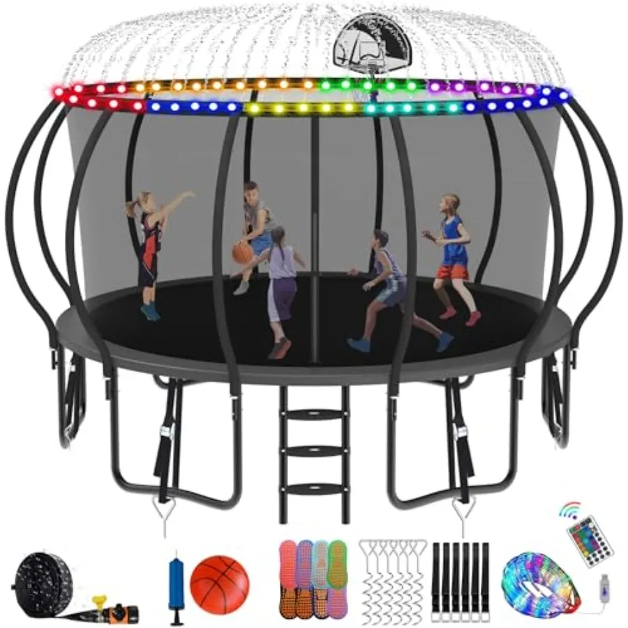 Outdoor kids trampoline set: heavy-duty steel frame black/green 1500LBS capacity ASTM approved includes basketball hoop lights
Outdoor kids trampoline set: heavy-duty steel frame black/green 1500LBS capacity ASTM approved includes basketball hoop lights