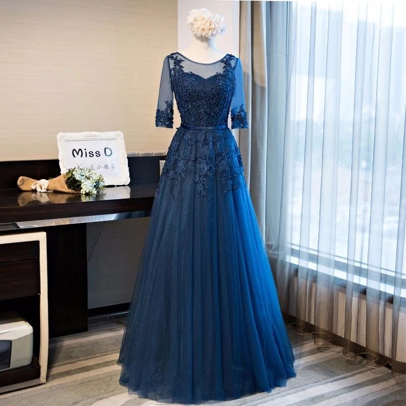 Angelsbridep Navy Blue Scoop Half Sleeves Long Appliques Evening Dresses Women Formal Occasion Prom Gowns Vestidos De Noche
Angelsbridep Navy Blue Scoop Half Sleeves Long Appliques Evening Dresses Women Formal Occasion Prom Gowns Vestidos De Noche