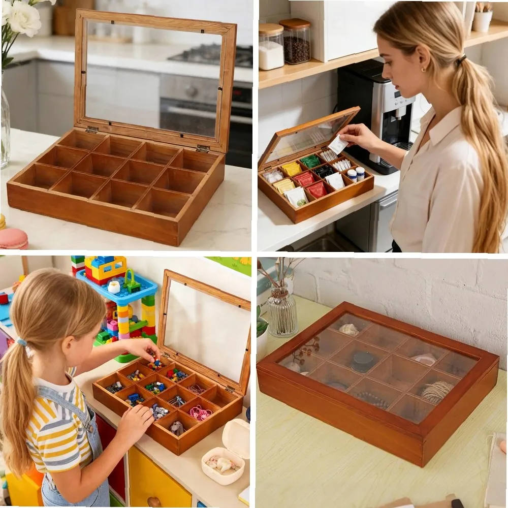 12-Compartment Wooden Tea Bag Storage Box with Clear Lid, Tea Organizer for Home Kitchen Coffee Pantry Snack Packets
12-Compartment Wooden Tea Bag Storage Box with Clear Lid, Tea Organizer for Home Kitchen Coffee Pantry Snack Packets