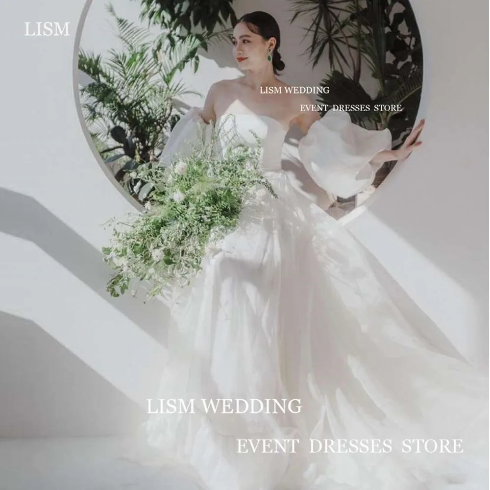 LISM Simple Wedding Dresses Strapless Half Puff Sleeves A-Line Floor Length Formal Bridal Gowns For Korean Lady Photo Shoot
LISM Simple Wedding Dresses Strapless Half Puff Sleeves A-Line Floor Length Formal Bridal Gowns For Korean Lady Photo Shoot