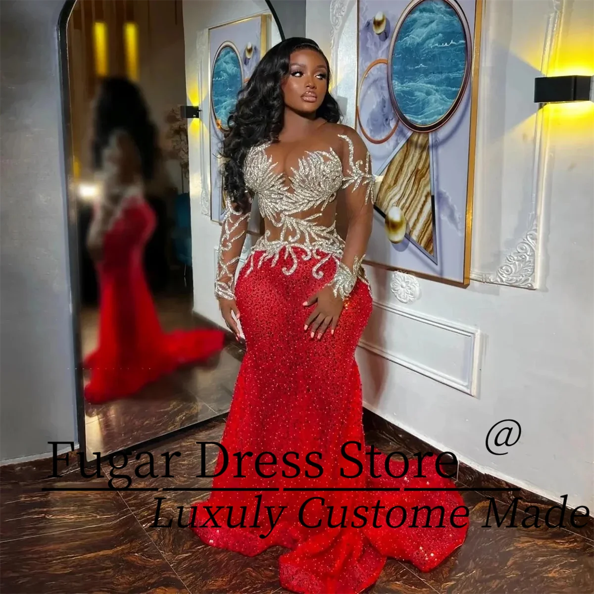 TIANTIAN Customized Sparkly Beaded Red Long Prom Dress Mermaid Illusions African Formal Evening Party Vestidos defiesta elegante
TIANTIAN Customized Sparkly Beaded Red Long Prom Dress Mermaid Illusions African Formal Evening Party Vestidos defiesta elegante