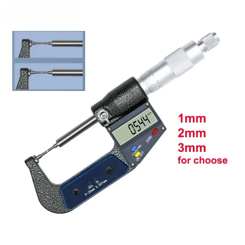 Range 0-25mm 0.001mm Electronic Digital Display Small Flat Head Micrometer Thin Head Cylindrical Head Small Diameter 1/2/3mm
Range 0-25mm 0.001mm Electronic Digital Display Small Flat Head Micrometer Thin Head Cylindrical Head Small Diameter 1/2/3mm