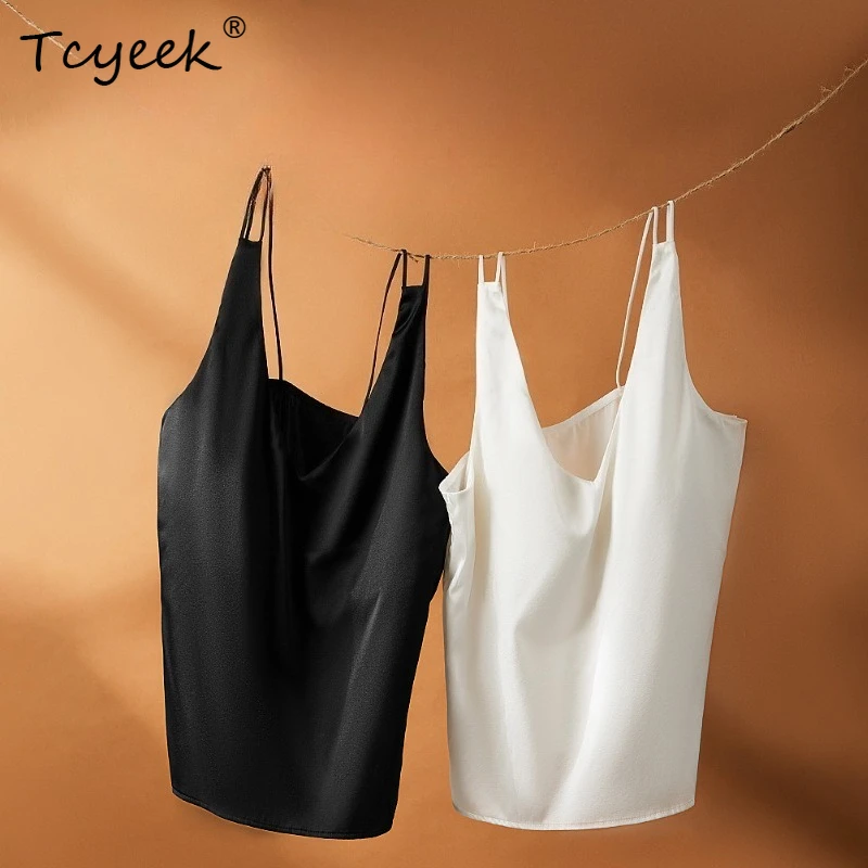 Tcyeek 92% Mulberry Silk 8% Spandex Women Camis 2026 Summer Sexy Camisole Padded Ladies Tops with Bra Black White Thin Style
Tcyeek 92% Mulberry Silk 8% Spandex Women Camis 2026 Summer Sexy Camisole Padded Ladies Tops with Bra Black White Thin Style