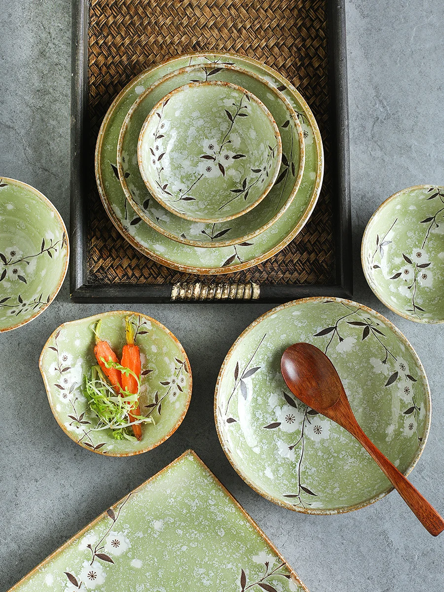 Aiyueju Green Sakura Ceramic Dinner Plate Underglaze Color Japanese Style Deep Plate Shallow Plate Western Style Dining Utensils
Aiyueju Green Sakura Ceramic Dinner Plate Underglaze Color Japanese Style Deep Plate Shallow Plate Western Style Dining Utensils
