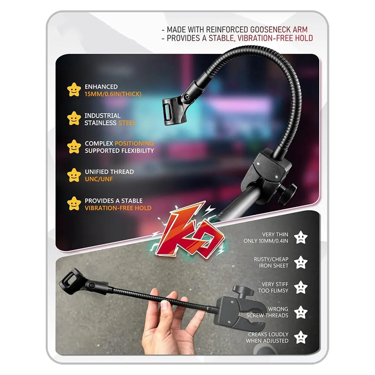 T34C 12" Gooseneck Mic Stand W/Super Crab Clamp, Flexible Microphone Arm Mount Holder, Compatible with Music Stands
T34C 12" Gooseneck Mic Stand W/Super Crab Clamp, Flexible Microphone Arm Mount Holder, Compatible with Music Stands