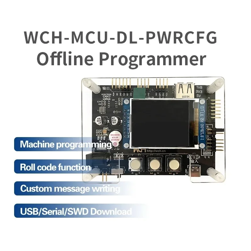 WCH-MCU-DL Offline Programmer 3.3V/5V USB Serial SWD Dataflash Scrolling Code Downloader
WCH-MCU-DL Offline Programmer 3.3V/5V USB Serial SWD Dataflash Scrolling Code Downloader