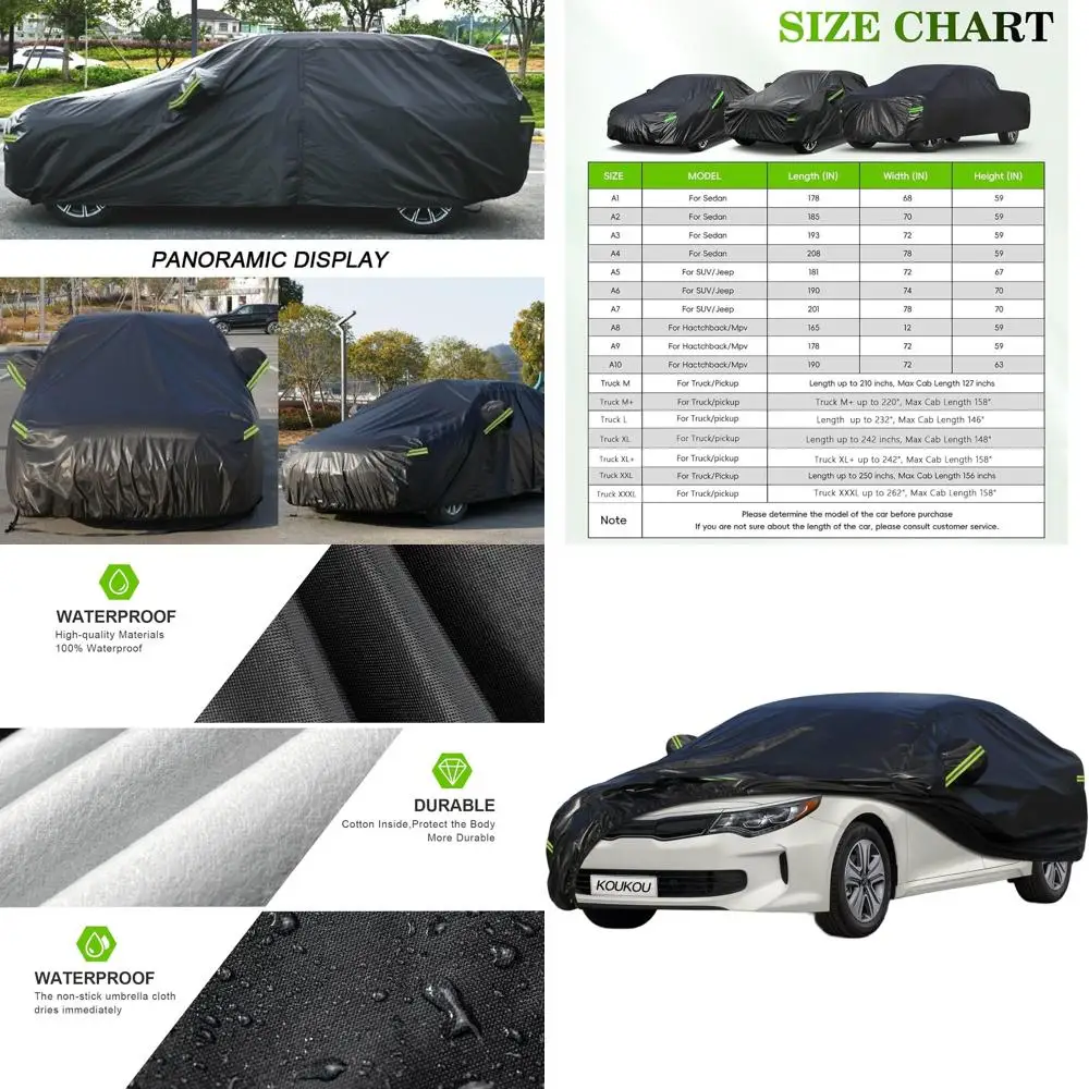 Универсальный водонепроницаемый чехол для автомобиля, 7-слойная защита от дождя, снега, УФ-излучения, подходит для автомобилей длиной 185-193 дюйма
Универсальный водонепроницаемый чехол для автомобиля, 7-слойная защита от дождя, снега, УФ-излучения, подходит для автомобилей длиной 185-193 дюйма