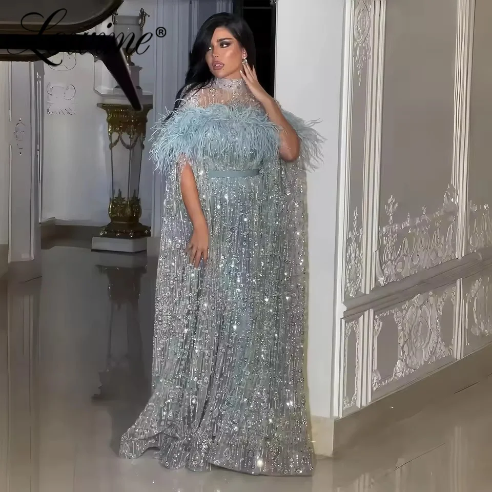 Sky Blue Feathers Cape Sleeve Evening Dresses Arabic Middle East Women Party Dress Customized Dubai Caftan Straight Prom Gowns
Sky Blue Feathers Cape Sleeve Evening Dresses Arabic Middle East Women Party Dress Customized Dubai Caftan Straight Prom Gowns