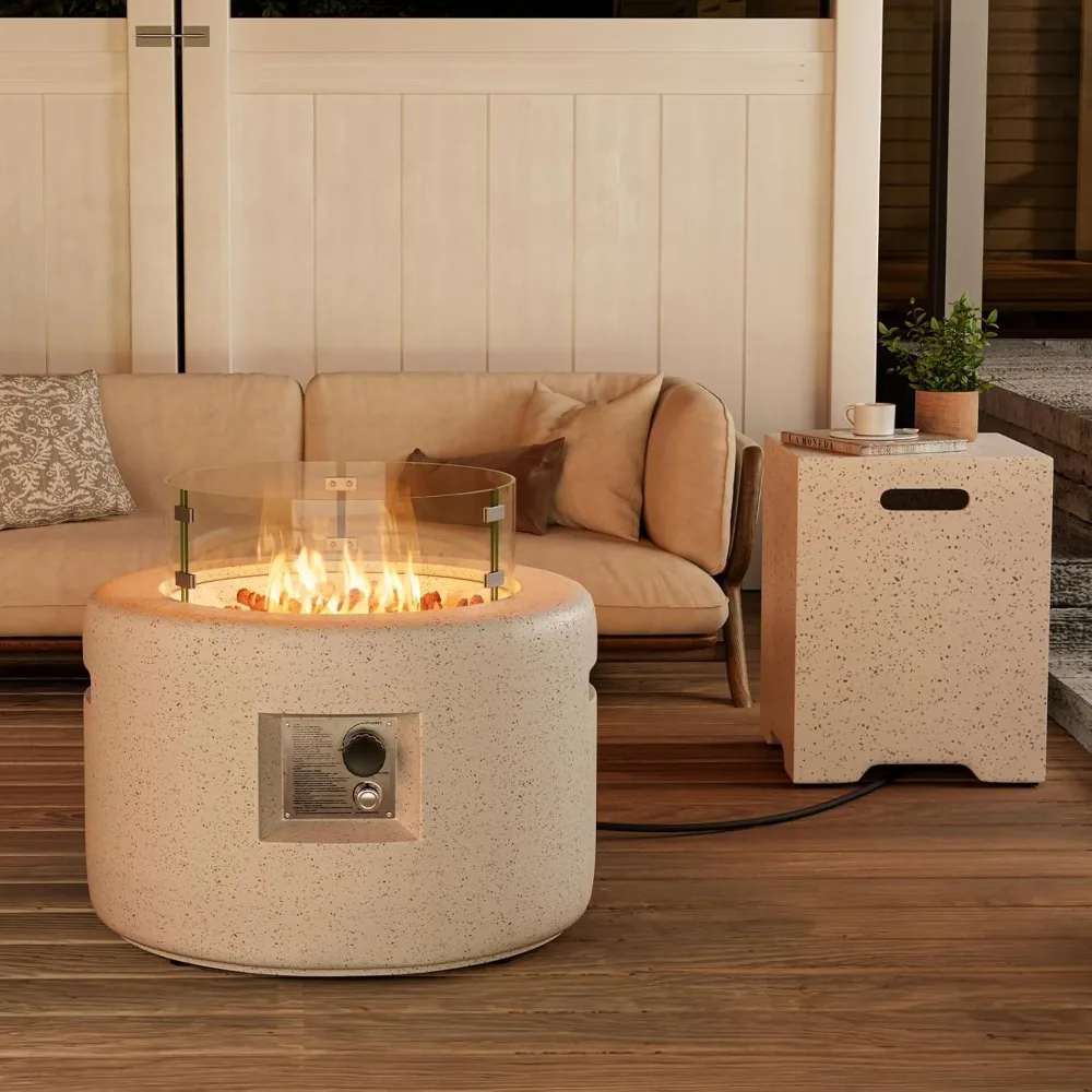 2-Piece Outdoor Propane Firepit Table Set,25.6-inch Terrazzo Fire Table, Wind Guard and 16 inches Tank Side Table for Garden
2-Piece Outdoor Propane Firepit Table Set,25.6-inch Terrazzo Fire Table, Wind Guard and 16 inches Tank Side Table for Garden