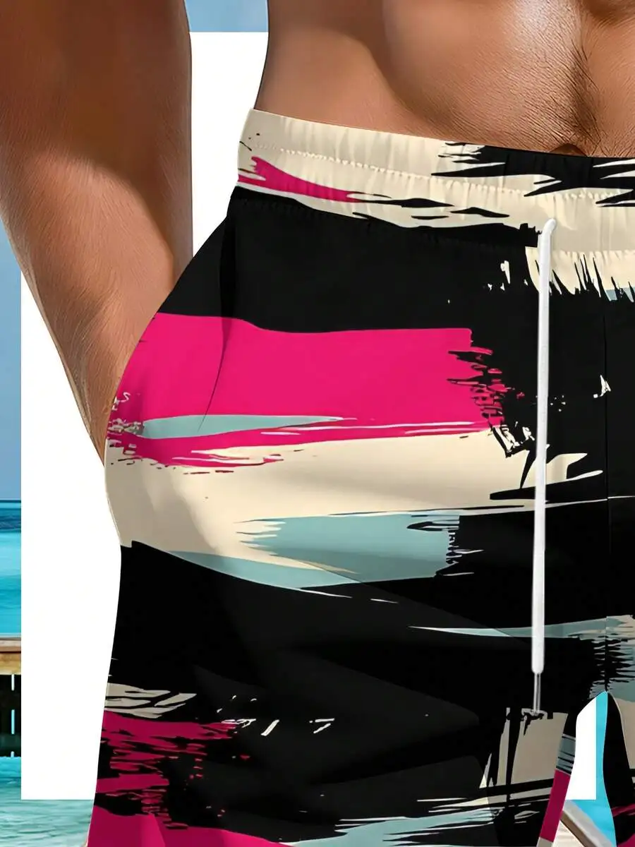 Abstract Art Print Mens Beach Shorts With Drawstring Waist
Abstract Art Print Mens Beach Shorts With Drawstring Waist