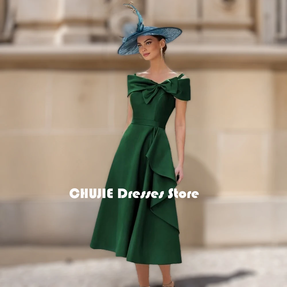 Green Satin Off Shoulder Mother of The Bride Dresses For Woman Tea Length Wedding Party Evening Dress Customized Prom Ball Gowns
Green Satin Off Shoulder Mother of The Bride Dresses For Woman Tea Length Wedding Party Evening Dress Customized Prom Ball Gowns