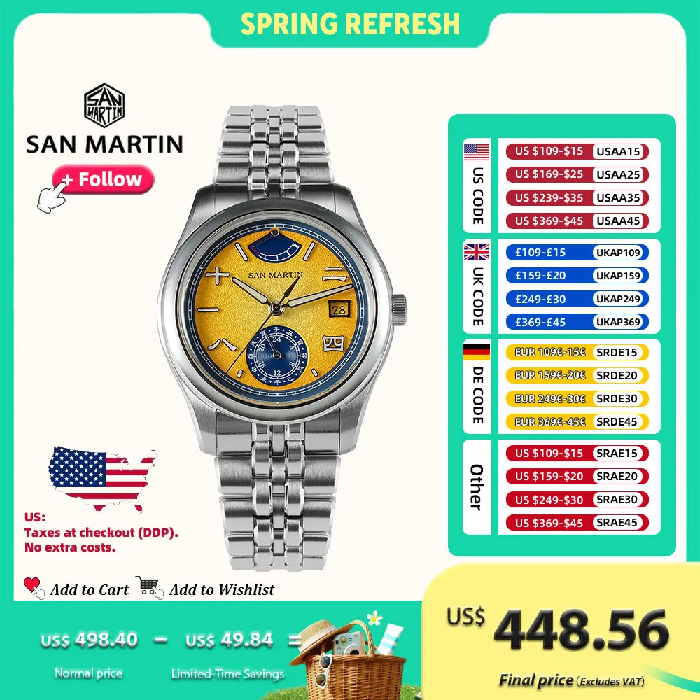 San Martin New 39mm Men Watch Miyota 9132 Power Reserve Display Original Design Mechanical Watches Waterproof Luminous SN0144
San Martin New 39mm Men Watch Miyota 9132 Power Reserve Display Original Design Mechanical Watches Waterproof Luminous SN0144