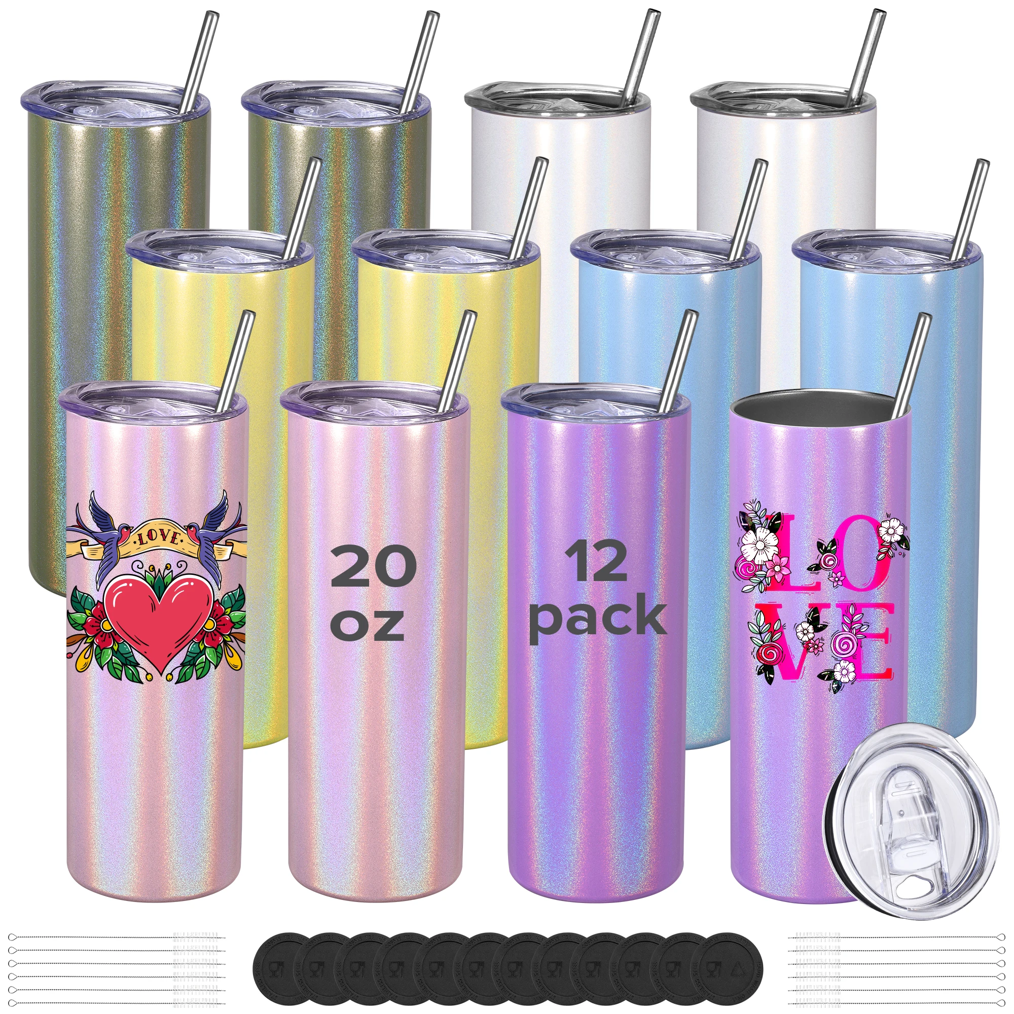 Sublimation Tumblers,12 Pack 20 oz Sublimation Blank Glitter Skinny Tumbler,For Tumbler Press Machine,Coffee,outdoor activities
Sublimation Tumblers,12 Pack 20 oz Sublimation Blank Glitter Skinny Tumbler,For Tumbler Press Machine,Coffee,outdoor activities