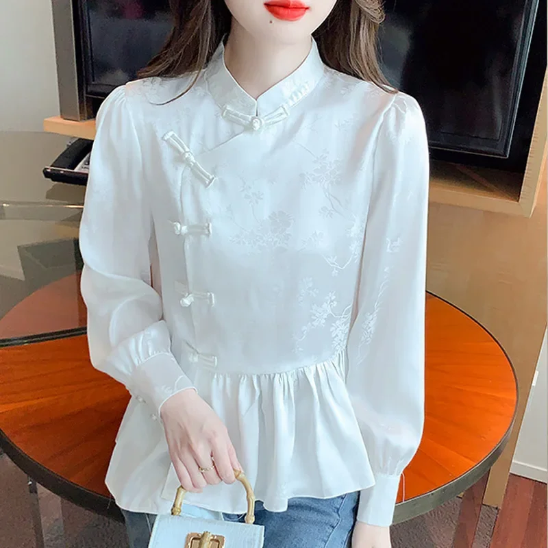 Chinese Style Long Sleeve Stand Collar Women Shirt White Fashion Shirt Blouse Women Tops Blouses Blusas Para Mujer Camisas M244
Chinese Style Long Sleeve Stand Collar Women Shirt White Fashion Shirt Blouse Women Tops Blouses Blusas Para Mujer Camisas M244