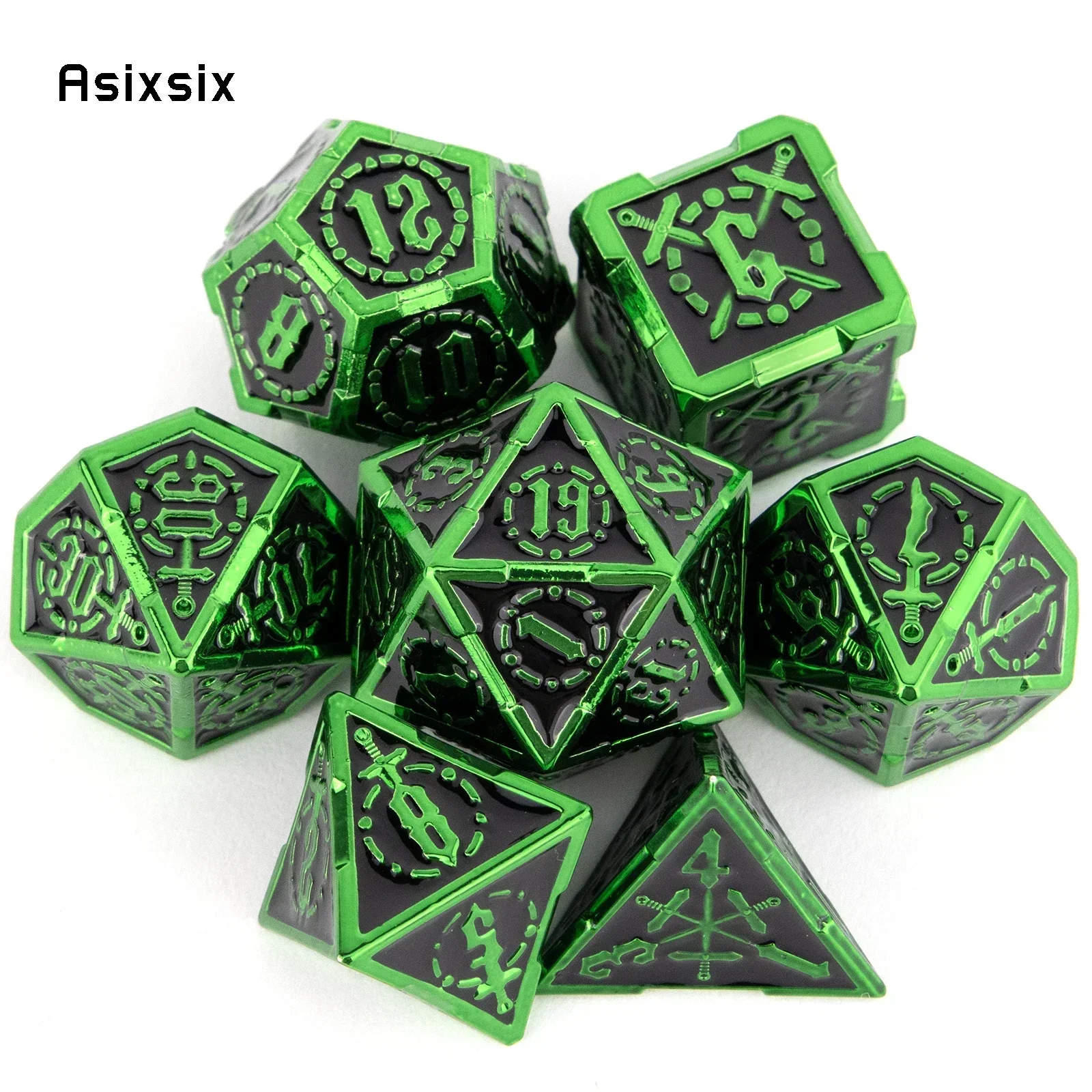 7 Pcs Green Black Double Swords Metal Dice Solid Polyhedral Dice Set Suitable For Role-Playing Dice PropBoard Game
7 Pcs Green Black Double Swords Metal Dice Solid Polyhedral Dice Set Suitable For Role-Playing Dice PropBoard Game