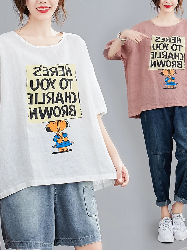 Летняя футболка больших размеров, женская свободная хлопковая льняная футболка ort Sve с принтом, повседневный утягивающий топ с мультяшным принтом
Летняя футболка больших размеров, женская свободная хлопковая льняная футболка ort Sve с принтом, повседневный утягивающий топ с мультяшным принтом