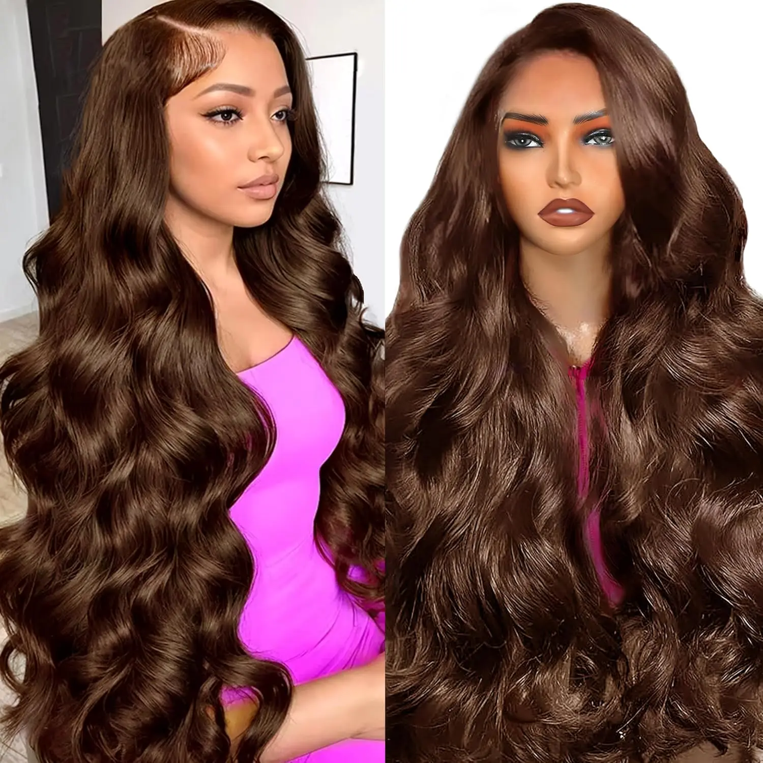 Brown Colored Body Wave Wigs 13x4 HD Lace Front Wig Chocolate Brown 180/200 Density Brazilian Human Hair Wigs 34 inch
Brown Colored Body Wave Wigs 13x4 HD Lace Front Wig Chocolate Brown 180/200 Density Brazilian Human Hair Wigs 34 inch