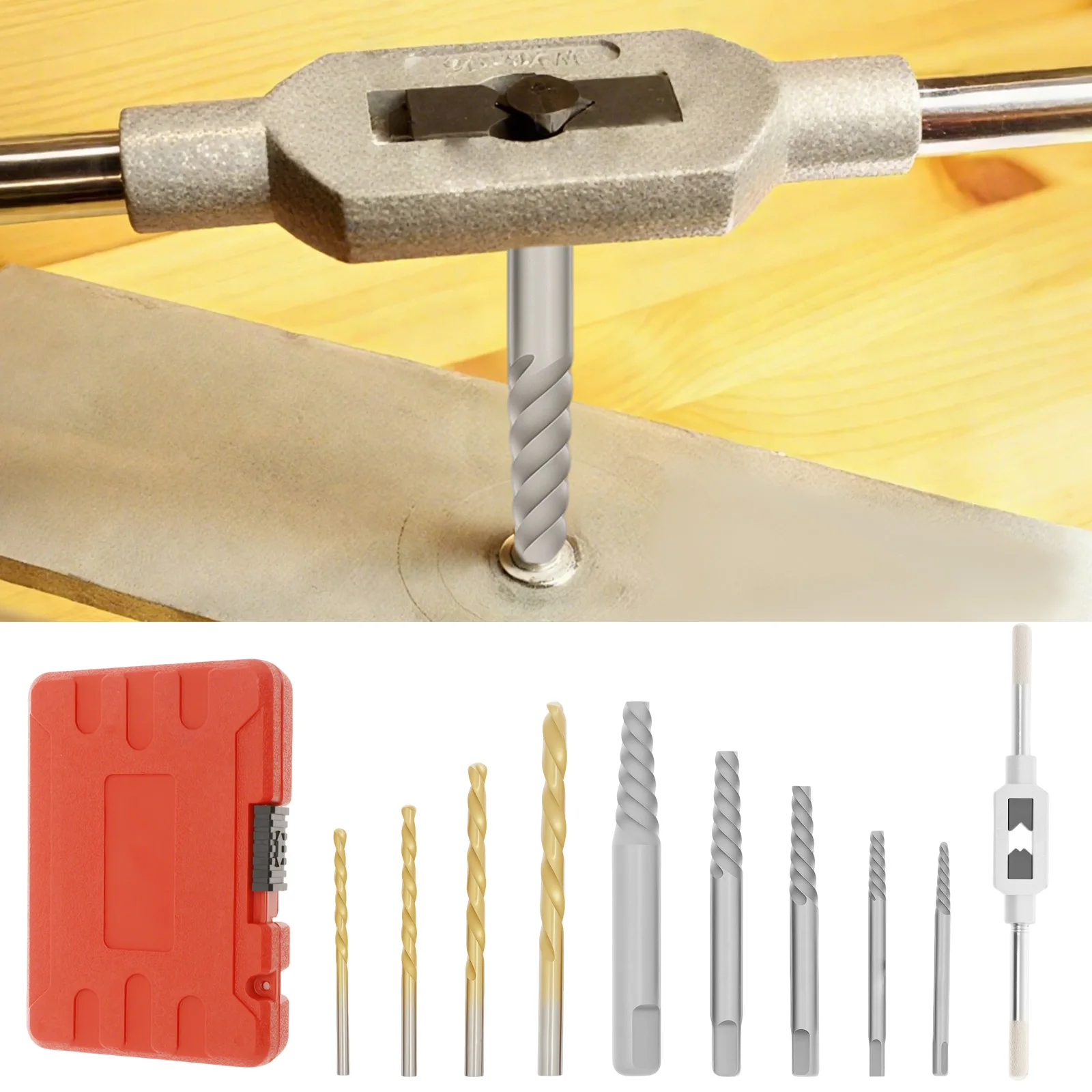 Screw Extractor Set Alloy Steel Broken Bolt Extractor Tool with Tap Wrench and Storage Case for Furniture Automotive Repairing
Screw Extractor Set Alloy Steel Broken Bolt Extractor Tool with Tap Wrench and Storage Case for Furniture Automotive Repairing
