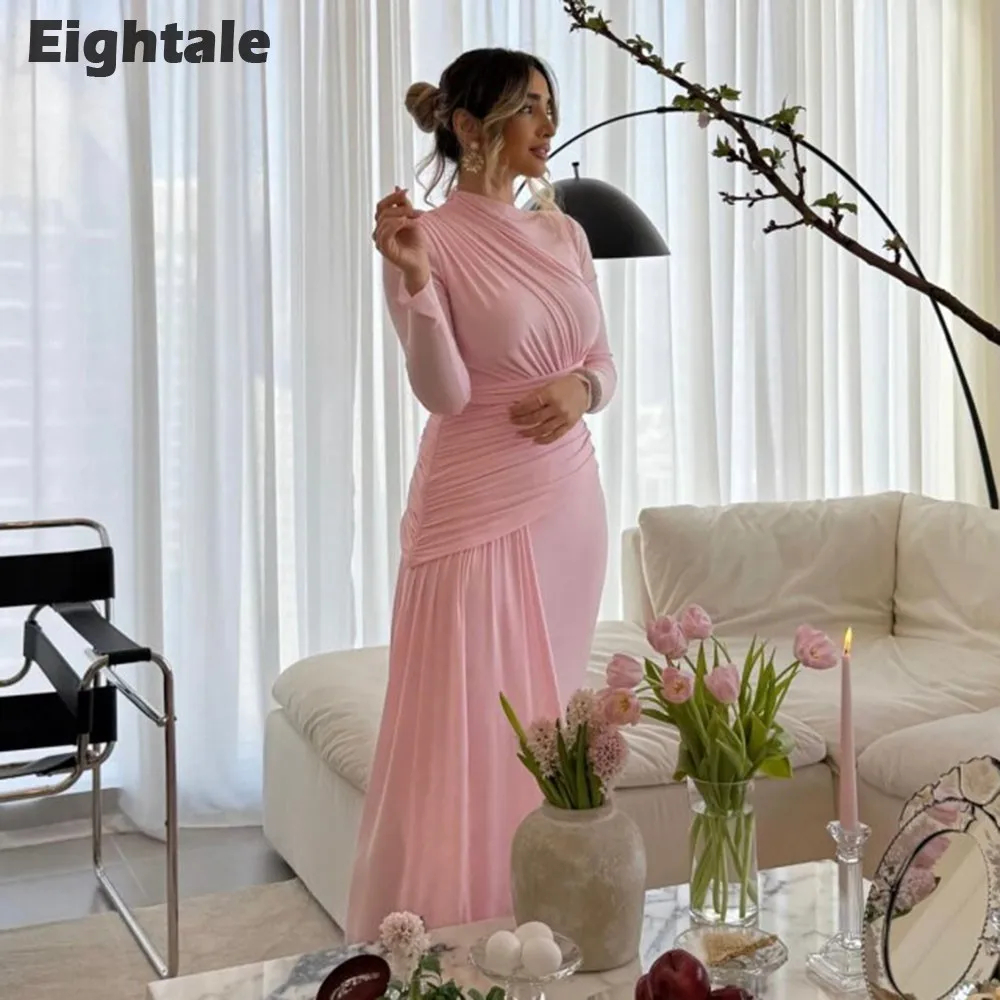 Eightale Arabic Evening Dress Pink Chiffon O-Neck Pleat Long Sleeves Customized Prom Gown Muslim Party Dress robe de soiree
Eightale Arabic Evening Dress Pink Chiffon O-Neck Pleat Long Sleeves Customized Prom Gown Muslim Party Dress robe de soiree