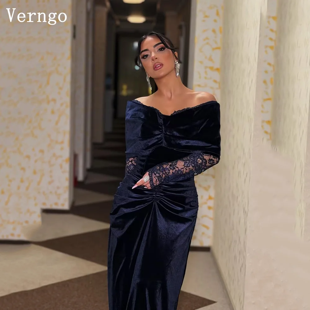Verngo Navy Blue Velvet Evening Dress Off The Shoulder Full Sleeves Mermaid Formal Occasion Dress Graceful Prom Gown Customized
Verngo Navy Blue Velvet Evening Dress Off The Shoulder Full Sleeves Mermaid Formal Occasion Dress Graceful Prom Gown Customized