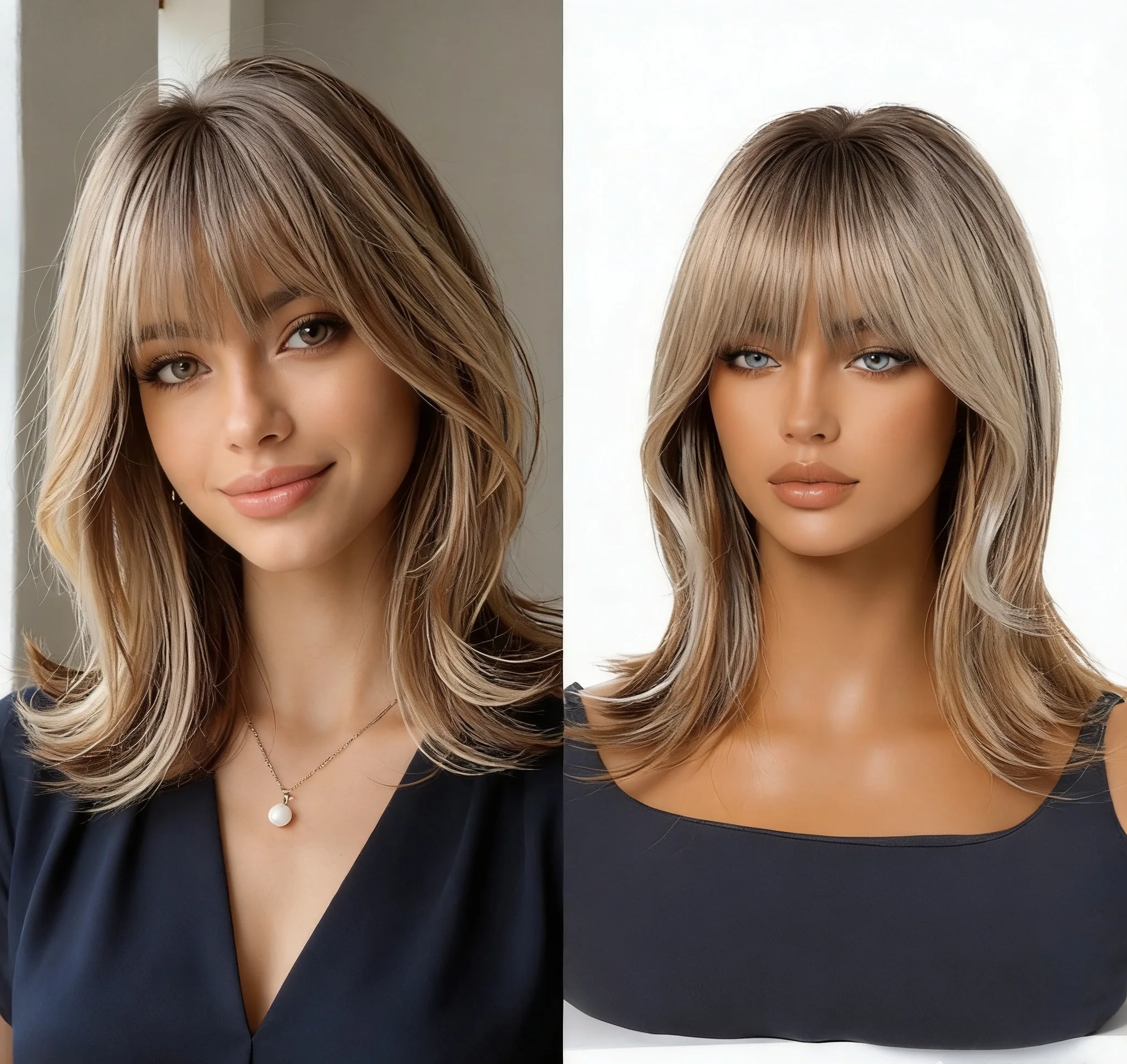 Women Brown Highlight Wig Medium Long Wavy With Bangs Layered Cut High Density Synthetic Hair Wig Fashion European American Styl
Women Brown Highlight Wig Medium Long Wavy With Bangs Layered Cut High Density Synthetic Hair Wig Fashion European American Styl
