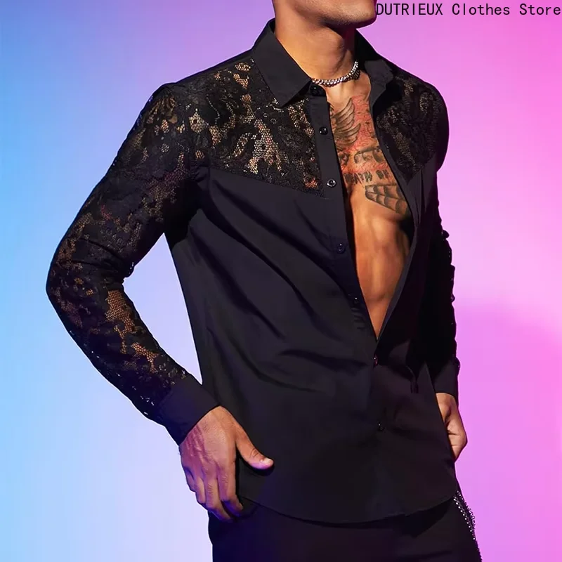 Sexy See Through Mesh Shirts Mens Long Sleeve Embroidery Mesh Lace Shirt For Men Spring Autumn Fashion Buttoned Lapel Cardigans
Sexy See Through Mesh Shirts Mens Long Sleeve Embroidery Mesh Lace Shirt For Men Spring Autumn Fashion Buttoned Lapel Cardigans