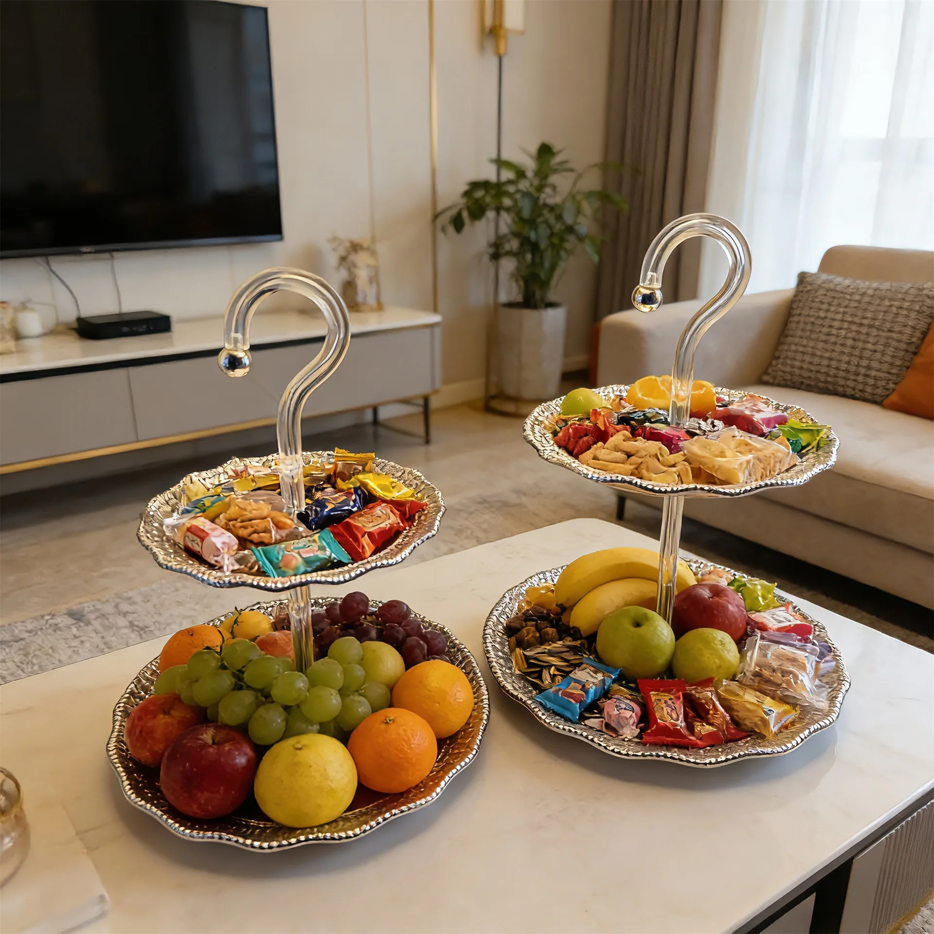 ZML fruit plate multi-layer storage ornament creative electroplated silver advanced storage tray living room dining table
ZML fruit plate multi-layer storage ornament creative electroplated silver advanced storage tray living room dining table